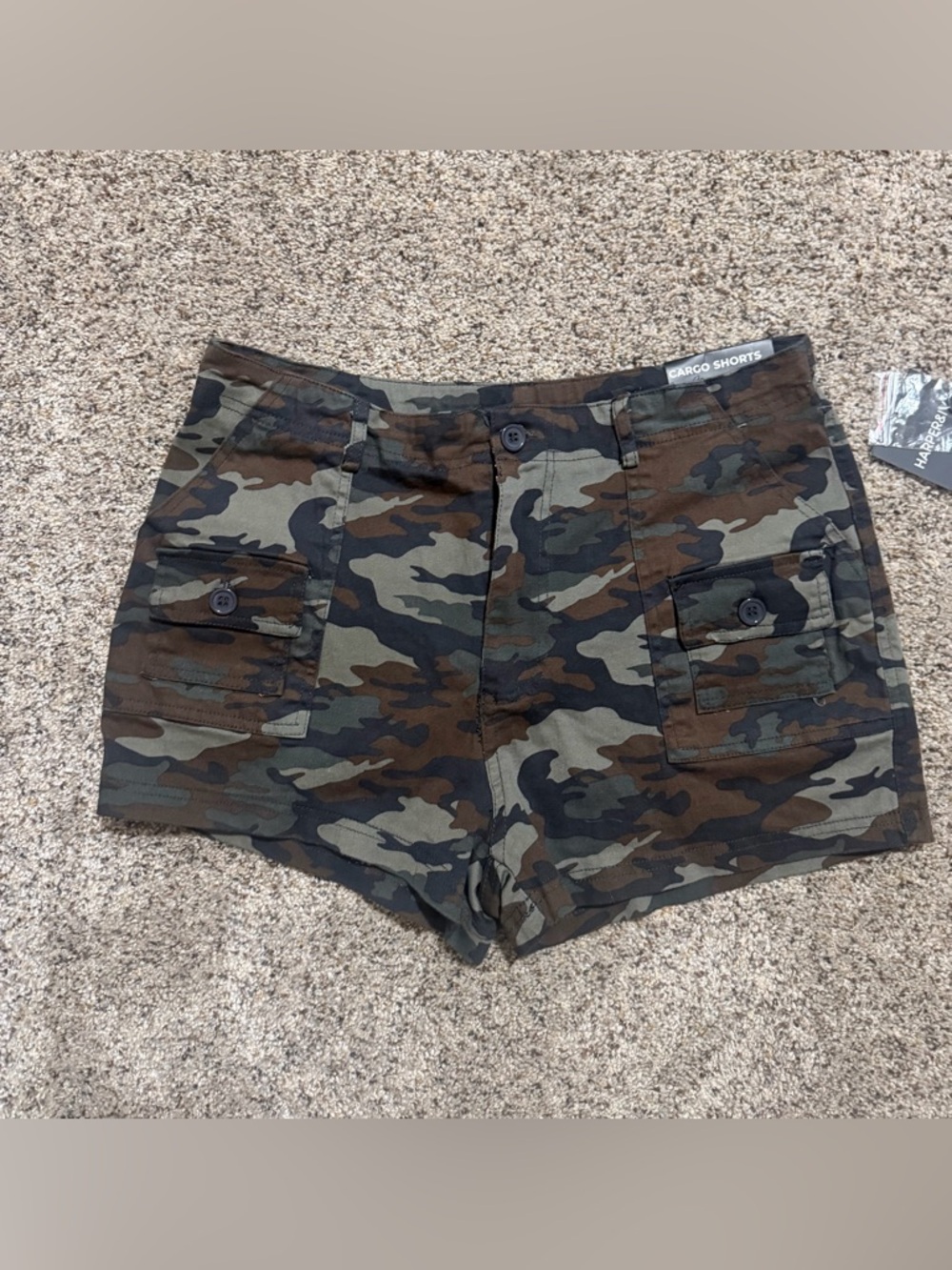 Harper Camo Cargo Shorts in Olive and Brown